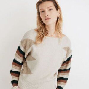 Madewell Stripe-Sleeve Geo Pullover Sweater Size Small